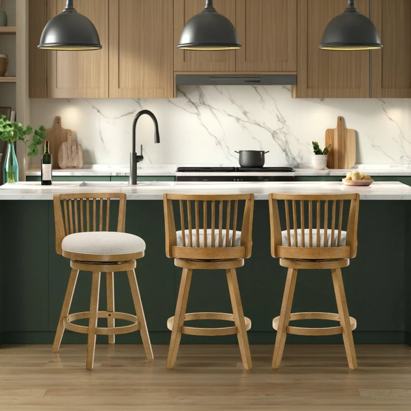 Harper 26 in. Amber Glow Counter Height Rubberwood Swivel Barstool with Ivory Fabric Seat - Furniture City (CA)l