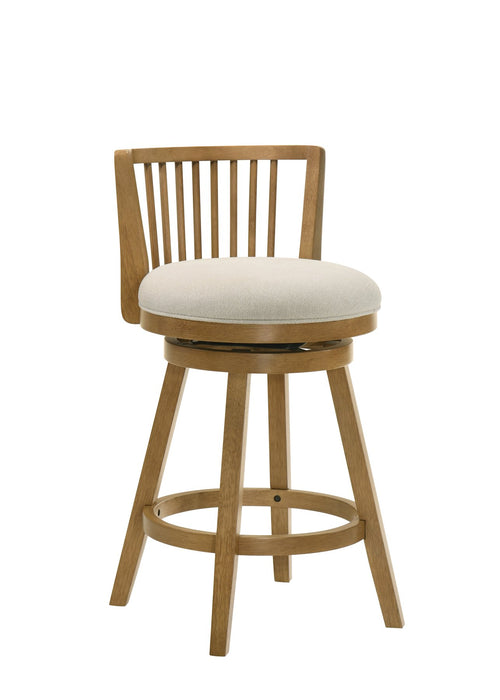 Harper 26 in. Amber Glow Counter Height Rubberwood Swivel Barstool with Ivory Fabric Seat