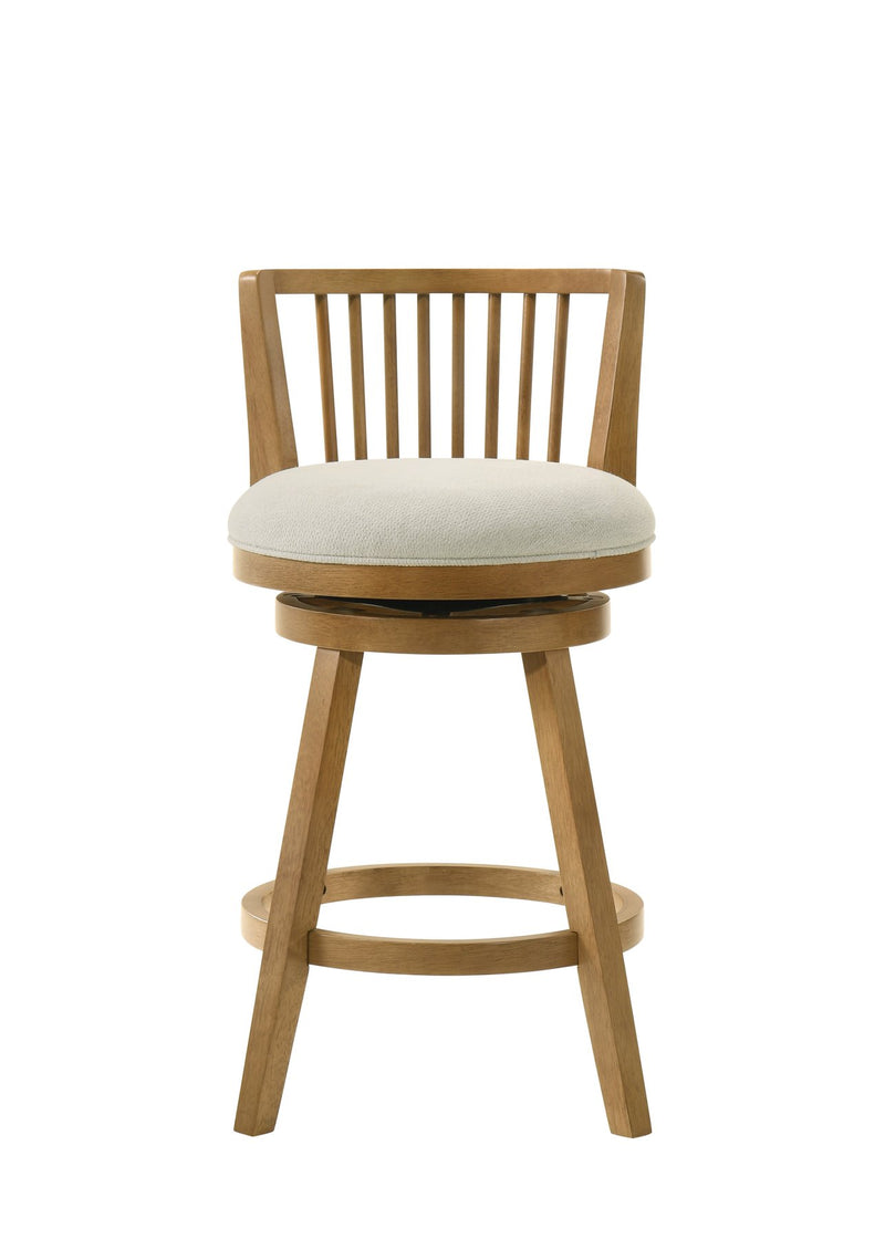 Harper 26 in. Amber Glow Counter Height Rubberwood Swivel Barstool with Ivory Fabric Seat - Furniture City (CA)l
