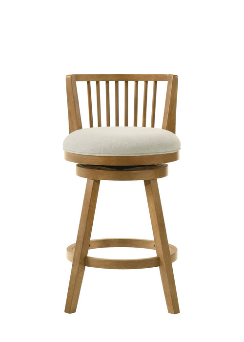 Harper 26 in. Amber Glow Counter Height Rubberwood Swivel Barstool with Ivory Fabric Seat
