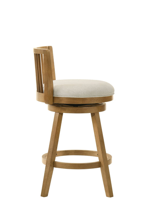Harper 26 in. Amber Glow Counter Height Rubberwood Swivel Barstool with Ivory Fabric Seat