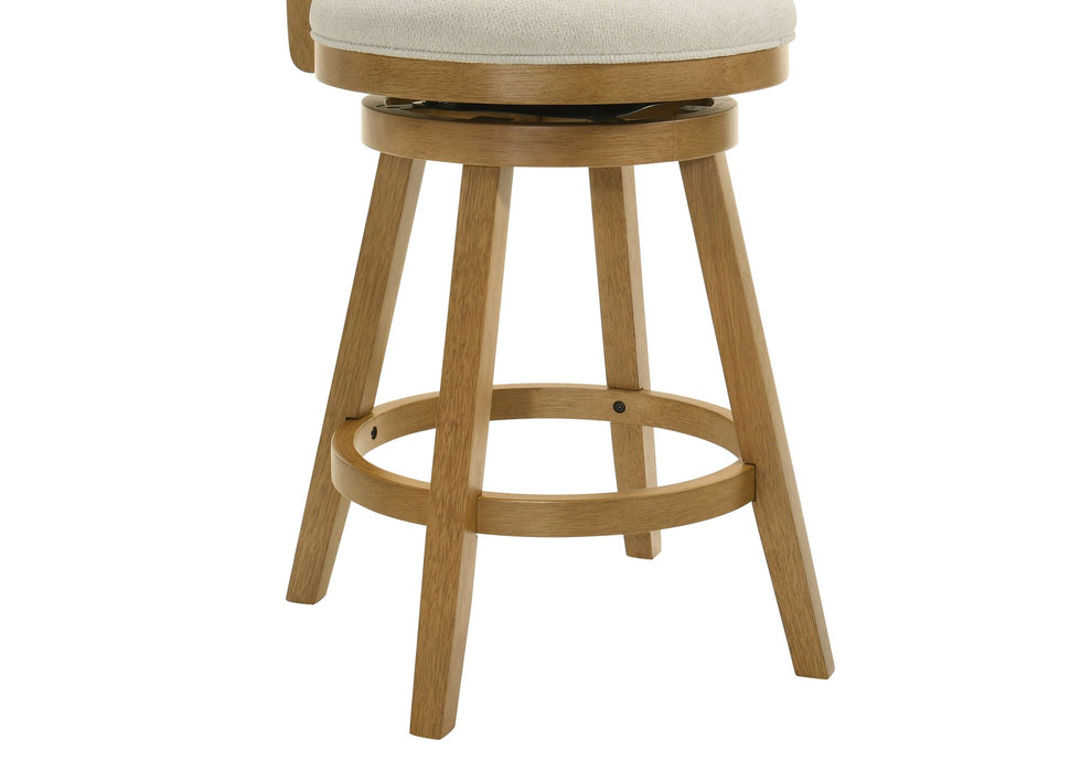 Harper 26 in. Amber Glow Counter Height Rubberwood Swivel Barstool with Ivory Fabric Seat