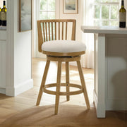 Harper 30 in. Amber Glow Bar Height Rubberwood Swivel Barstool with Ivory Fabric Seat - Furniture City (CA)l