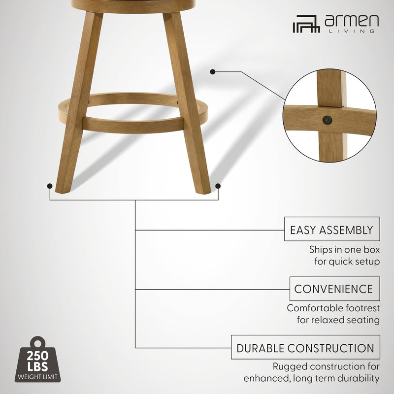 Harper 30 in. Amber Glow Bar Height Rubberwood Swivel Barstool with Ivory Fabric Seat - Furniture City (CA)l