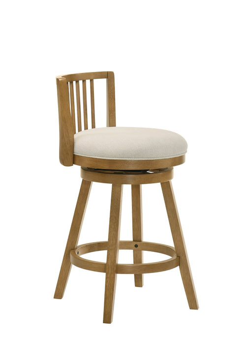 Harper 30 in. Amber Glow Bar Height Rubberwood Swivel Barstool with Ivory Fabric Seat