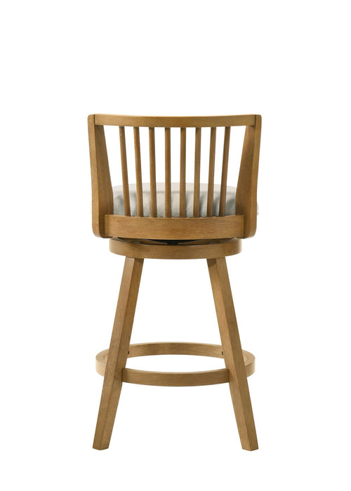 Harper 30 in. Amber Glow Bar Height Rubberwood Swivel Barstool with Ivory Fabric Seat