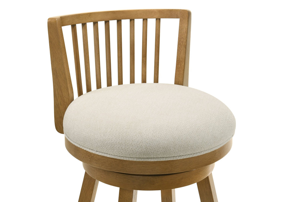 Harper 30 in. Amber Glow Bar Height Rubberwood Swivel Barstool with Ivory Fabric Seat