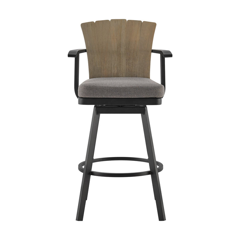 Hazel Outdoor Patio Swivel Counter Stool in Aluminum with Teak Wood and Charcoal Cushion - Furniture City (CA)l