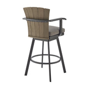 Hazel Outdoor Patio Swivel Counter Stool in Aluminum with Teak Wood and Charcoal Cushion - Furniture City (CA)l