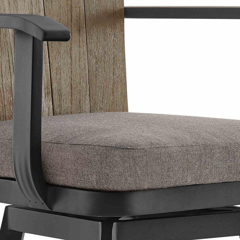 Hazel Outdoor Patio Swivel Counter Stool in Aluminum with Teak Wood and Charcoal Cushion - Furniture City (CA)l