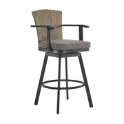 Hazel Outdoor Patio Swivel Bar Stool in Aluminum with Teak Wood and Charcoal Cushion - Furniture City (CA)l