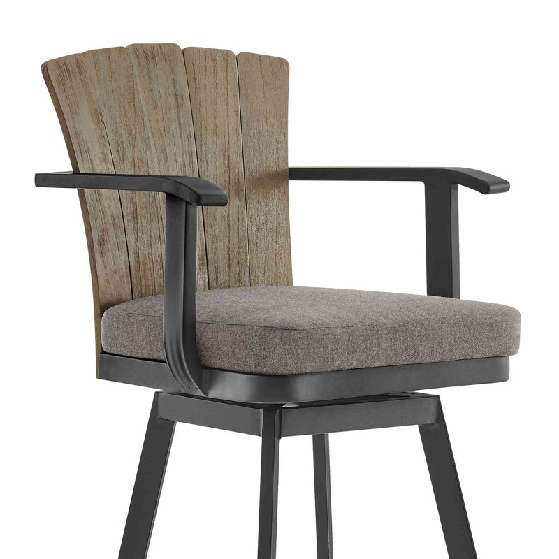 Hazel Outdoor Patio Swivel Bar Stool in Aluminum with Teak Wood and Charcoal Cushion - Furniture City (CA)l
