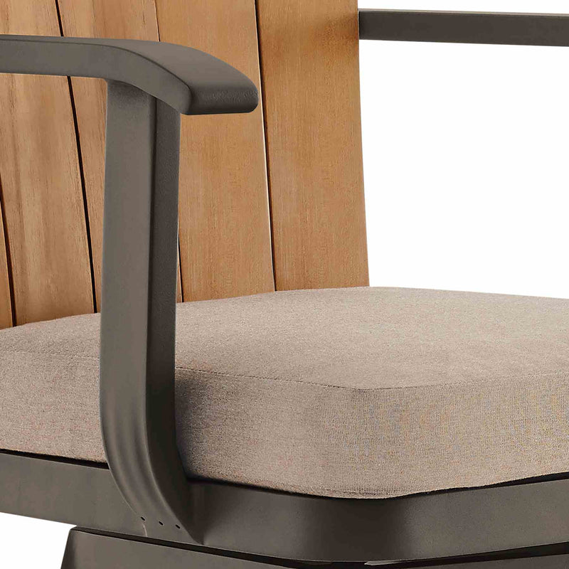 Hazel Outdoor Patio Swivel Counter Stool in Aluminum with Teak Wood and Brown Cushion - Furniture City (CA)l