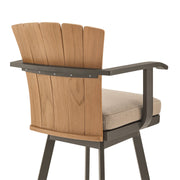 Hazel Outdoor Patio Swivel Bar Stool in Aluminum with Teak Wood and Brown Cushion - Furniture City (CA)l