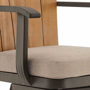 Hazel Outdoor Patio Swivel Bar Stool in Aluminum with Teak Wood and Brown Cushion - Furniture City (CA)l