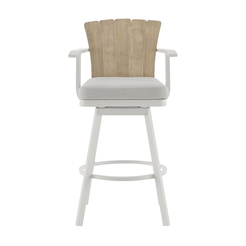 Hazel Outdoor Patio Swivel Counter Stool in Aluminum with Teak Wood and Argent Gray Cushion - Furniture City (CA)l