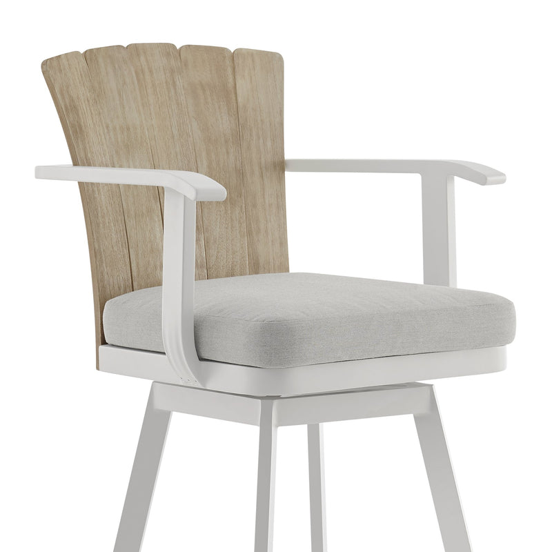 Hazel Outdoor Patio Swivel Counter Stool in Aluminum with Teak Wood and Argent Gray Cushion - Furniture City (CA)l