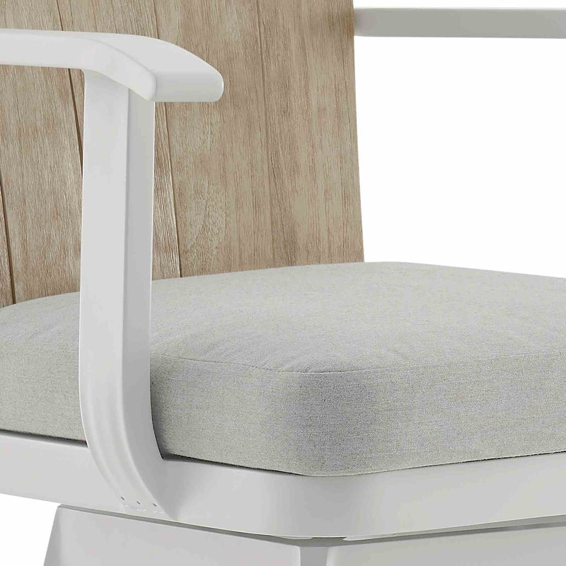 Hazel Outdoor Patio Swivel Counter Stool in Aluminum with Teak Wood and Argent Gray Cushion - Furniture City (CA)l