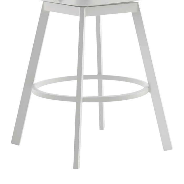 Hazel Outdoor Patio Swivel Counter Stool in Aluminum with Teak Wood and Argent Gray Cushion