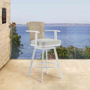 Hazel Outdoor Patio Swivel Bar Stool in Aluminum with Teak Wood and Argent Gray Cushion - Furniture City (CA)l