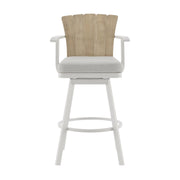 Hazel Outdoor Patio Swivel Bar Stool in Aluminum with Teak Wood and Argent Gray Cushion - Furniture City (CA)l