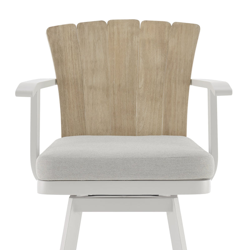 Hazel Outdoor Patio Swivel Bar Stool in Aluminum with Teak Wood and Argent Gray Cushion - Furniture City (CA)l