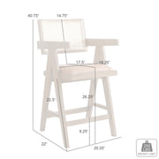 Harley Nutmeg Brown Solid Wood and Rattan Upholstered 26" Counter Height Barstool with Red/Brown Faux Leather Seat - Furniture City (CA)l