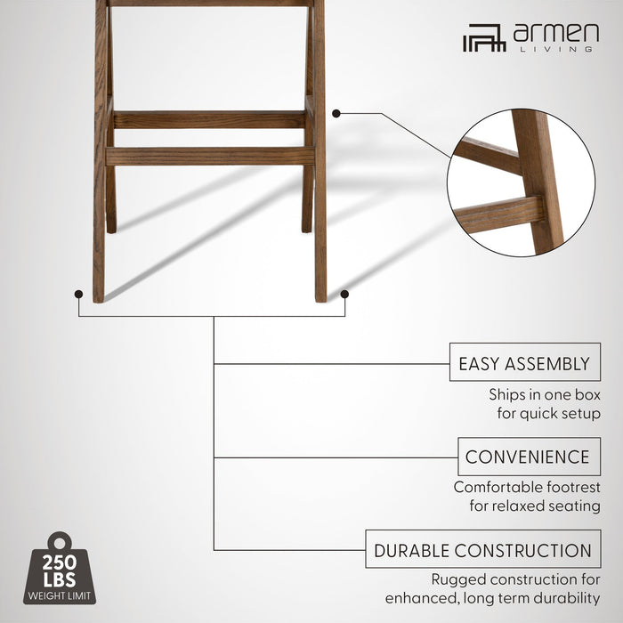 Harley Nutmeg Brown Solid Wood and Rattan Upholstered 26" Counter Height Barstool with Red/Brown Faux Leather Seat