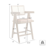 Harley Nutmeg Brown Solid Wood and Rattan Upholstered 30" Bar Height Barstool with Red/Brown Faux Leather Seat - Furniture City (CA)l