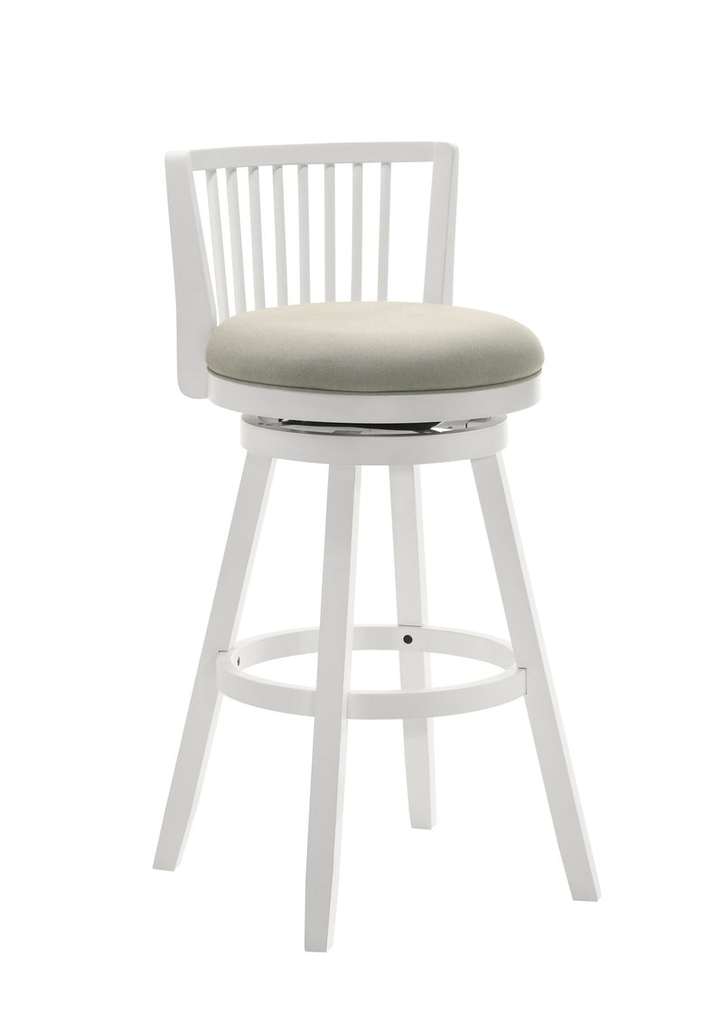 Harper 26 in. Matte White Counter Height Rubberwood Swivel Barstool with Fog Fabric Seat - Furniture City (CA)l