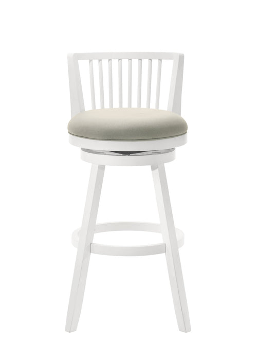 Harper 26 in. Matte White Counter Height Rubberwood Swivel Barstool with Fog Fabric Seat