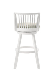 Harper 26 in. Matte White Counter Height Rubberwood Swivel Barstool with Fog Fabric Seat - Furniture City (CA)l
