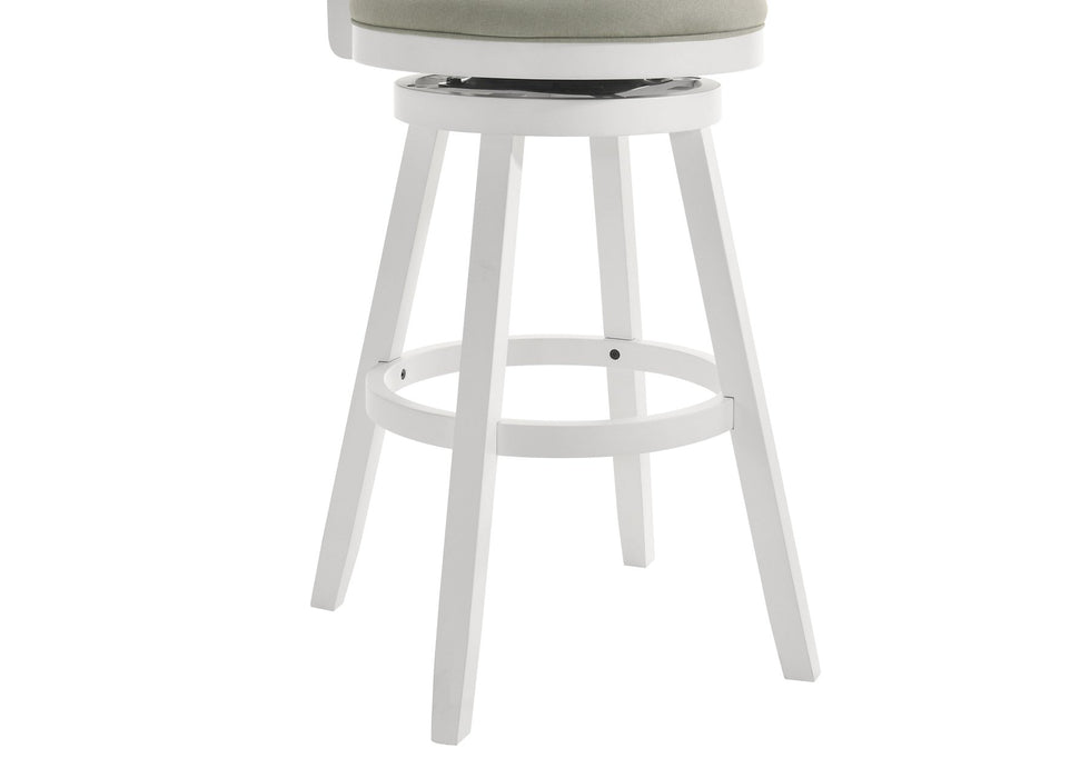 Harper 26 in. Matte White Counter Height Rubberwood Swivel Barstool with Fog Fabric Seat