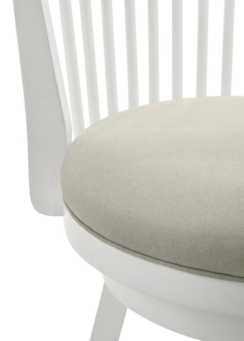 Harper 26 in. Matte White Counter Height Rubberwood Swivel Barstool with Fog Fabric Seat