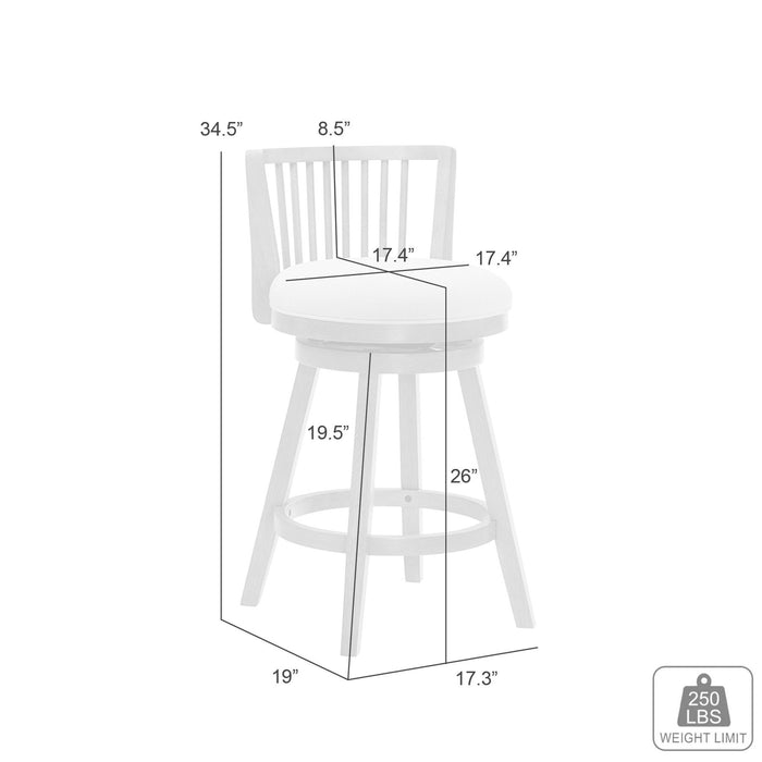 Harper 26 in. Matte White Counter Height Rubberwood Swivel Barstool with Fog Fabric Seat
