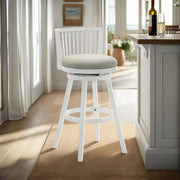 Harper 30 in. Matte White Bar Height Rubberwood Swivel Barstool with Fog Fabric Seat - Furniture City (CA)l