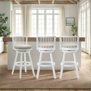 Harper 30 in. Matte White Bar Height Rubberwood Swivel Barstool with Fog Fabric Seat - Furniture City (CA)l