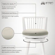 Harper 30 in. Matte White Bar Height Rubberwood Swivel Barstool with Fog Fabric Seat - Furniture City (CA)l