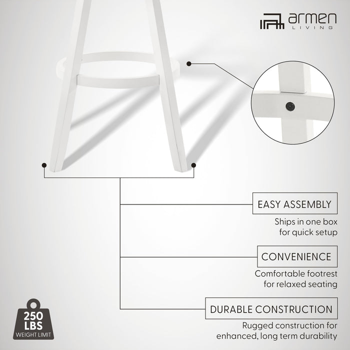 Harper 30 in. Matte White Bar Height Rubberwood Swivel Barstool with Fog Fabric Seat
