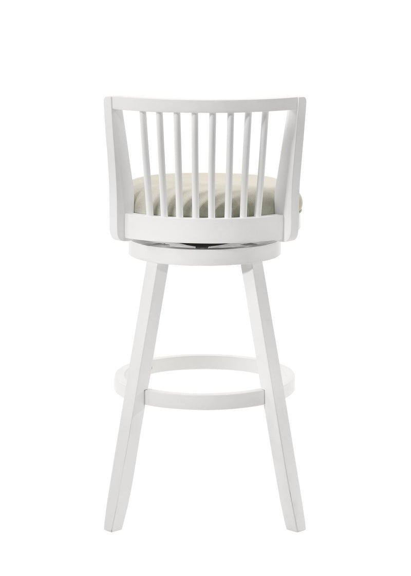 Harper 30 in. Matte White Bar Height Rubberwood Swivel Barstool with Fog Fabric Seat - Furniture City (CA)l