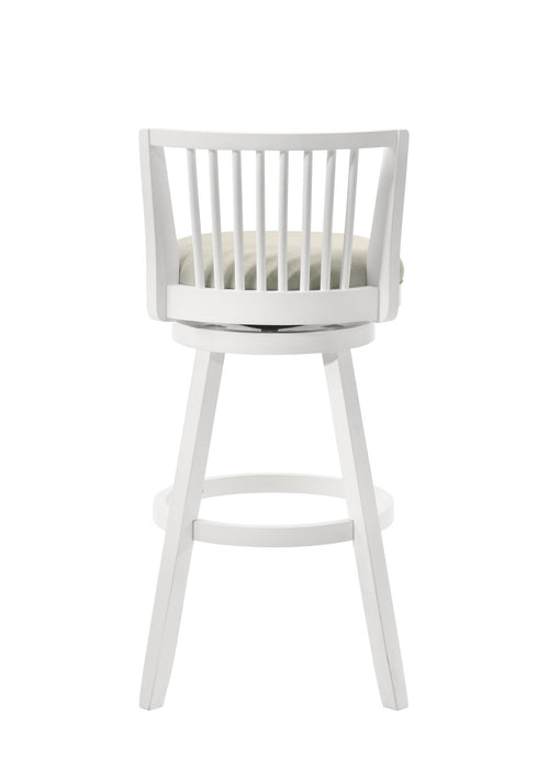 Harper 30 in. Matte White Bar Height Rubberwood Swivel Barstool with Fog Fabric Seat