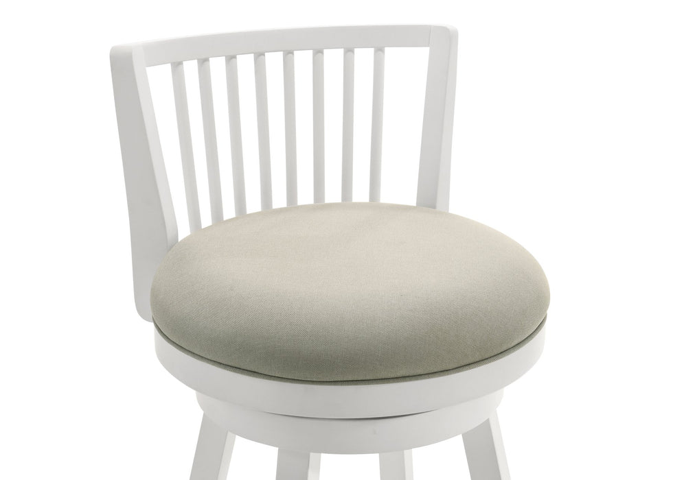 Harper 30 in. Matte White Bar Height Rubberwood Swivel Barstool with Fog Fabric Seat