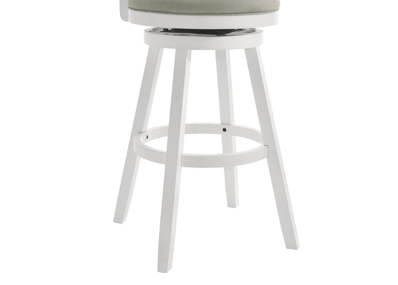 Harper 30 in. Matte White Bar Height Rubberwood Swivel Barstool with Fog Fabric Seat - Furniture City (CA)l