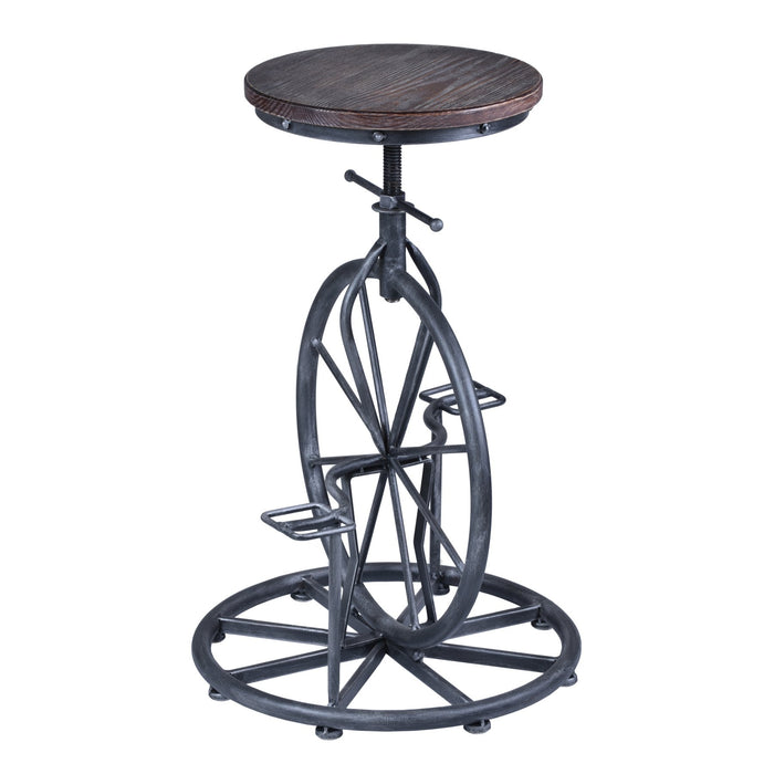 Harlem Adjustable Height Swivel Pine Wood and Metal Bicycle Bar Stool