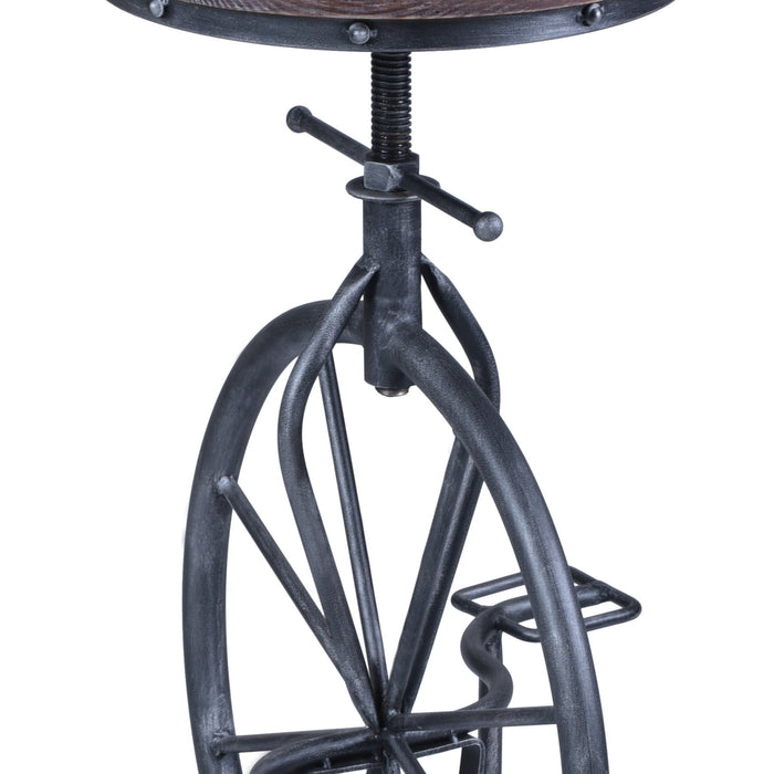 Harlem Adjustable Height Swivel Pine Wood and Metal Bicycle Bar Stool
