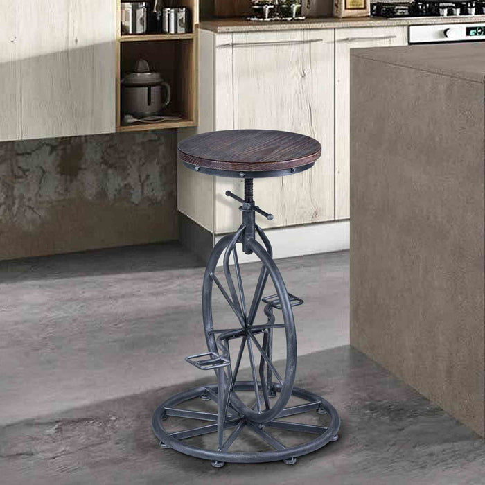 Harlem Adjustable Height Swivel Pine Wood and Metal Bicycle Bar Stool