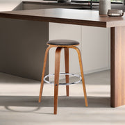 Harbor 26" Counter Height Backless Swivel Brown Faux Leather and Walnut Wood Mid-Century Modern Bar Stool - Furniture City (CA)l