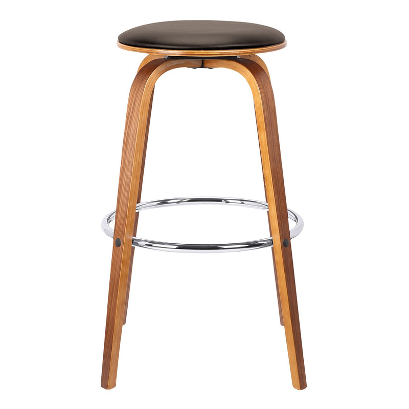 Harbor 30" Bar Height Backless Swivel Brown Faux Leather and Walnut Wood Mid-Century Modern Bar Stool - Furniture City (CA)l