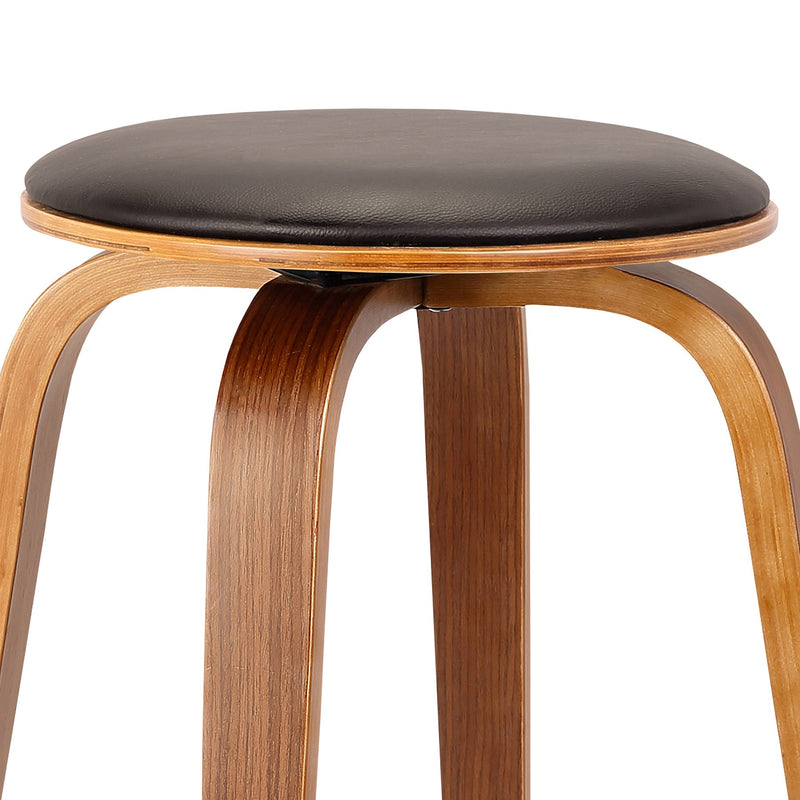 Harbor 30" Bar Height Backless Swivel Brown Faux Leather and Walnut Wood Mid-Century Modern Bar Stool - Furniture City (CA)l