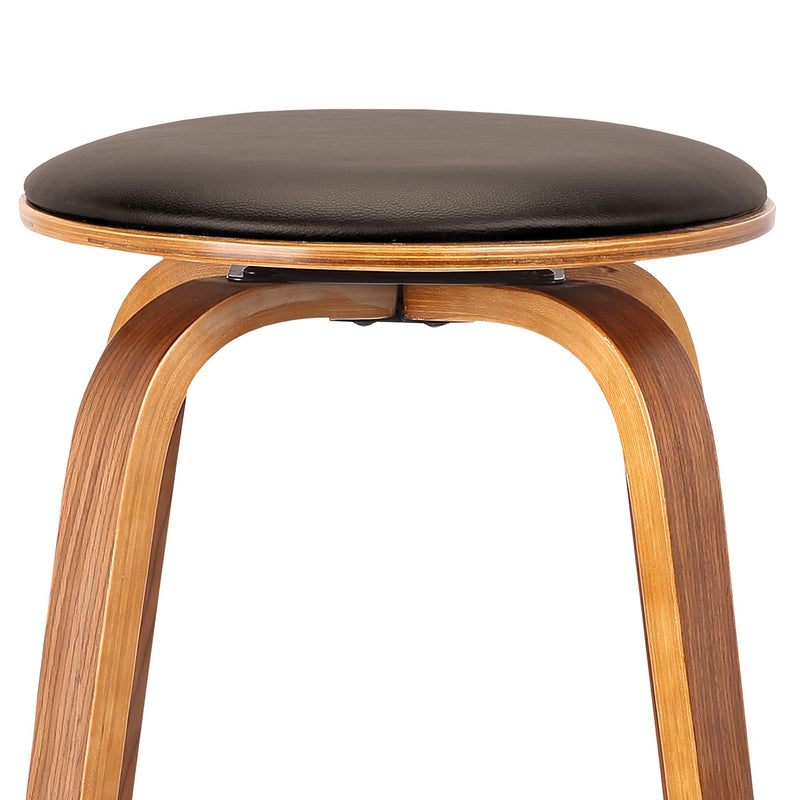 Harbor 30" Bar Height Backless Swivel Brown Faux Leather and Walnut Wood Mid-Century Modern Bar Stool - Furniture City (CA)l